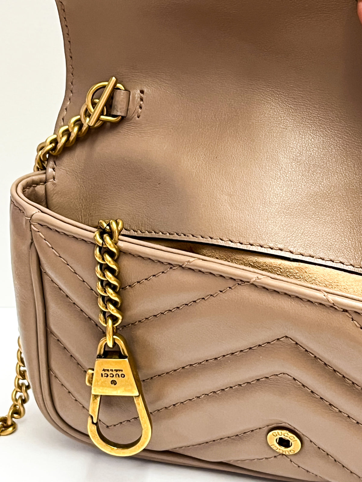 Gucci Calfskin Matelasse Super Mini GG Marmont Bag