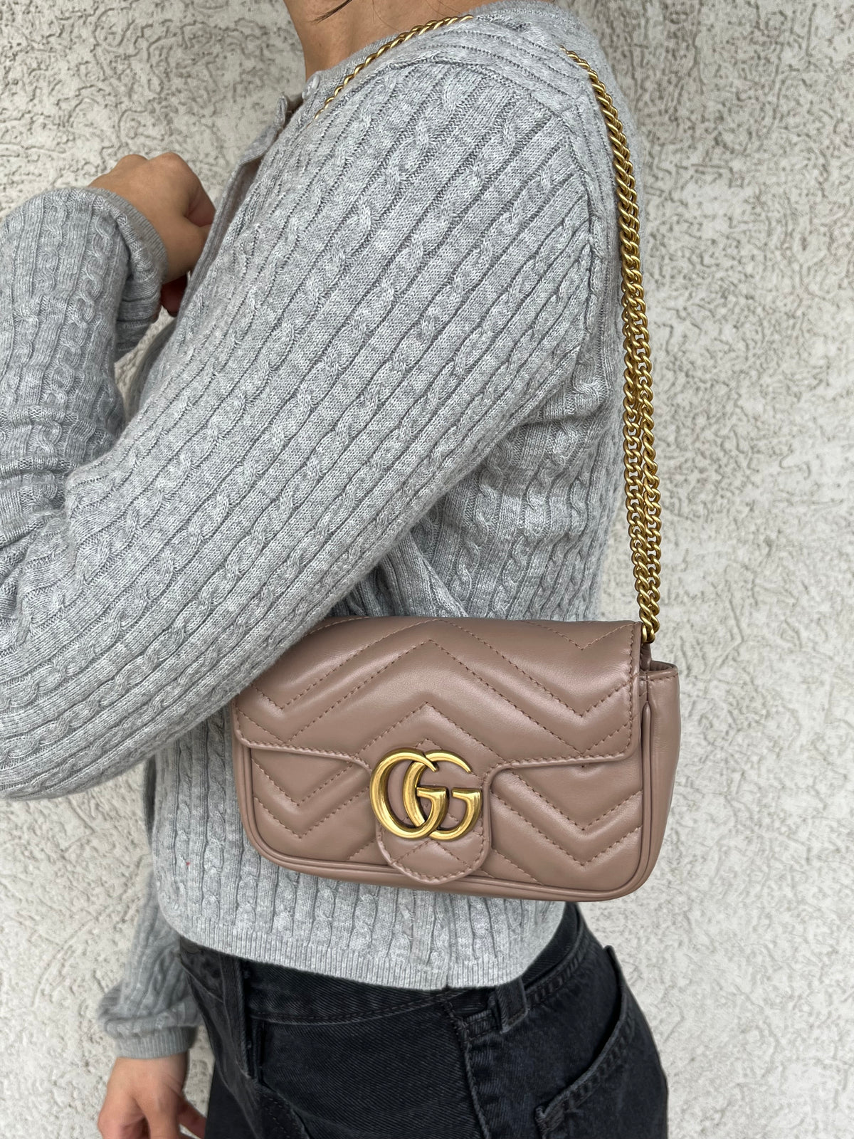 Gucci Calfskin Matelasse Super Mini GG Marmont Bag