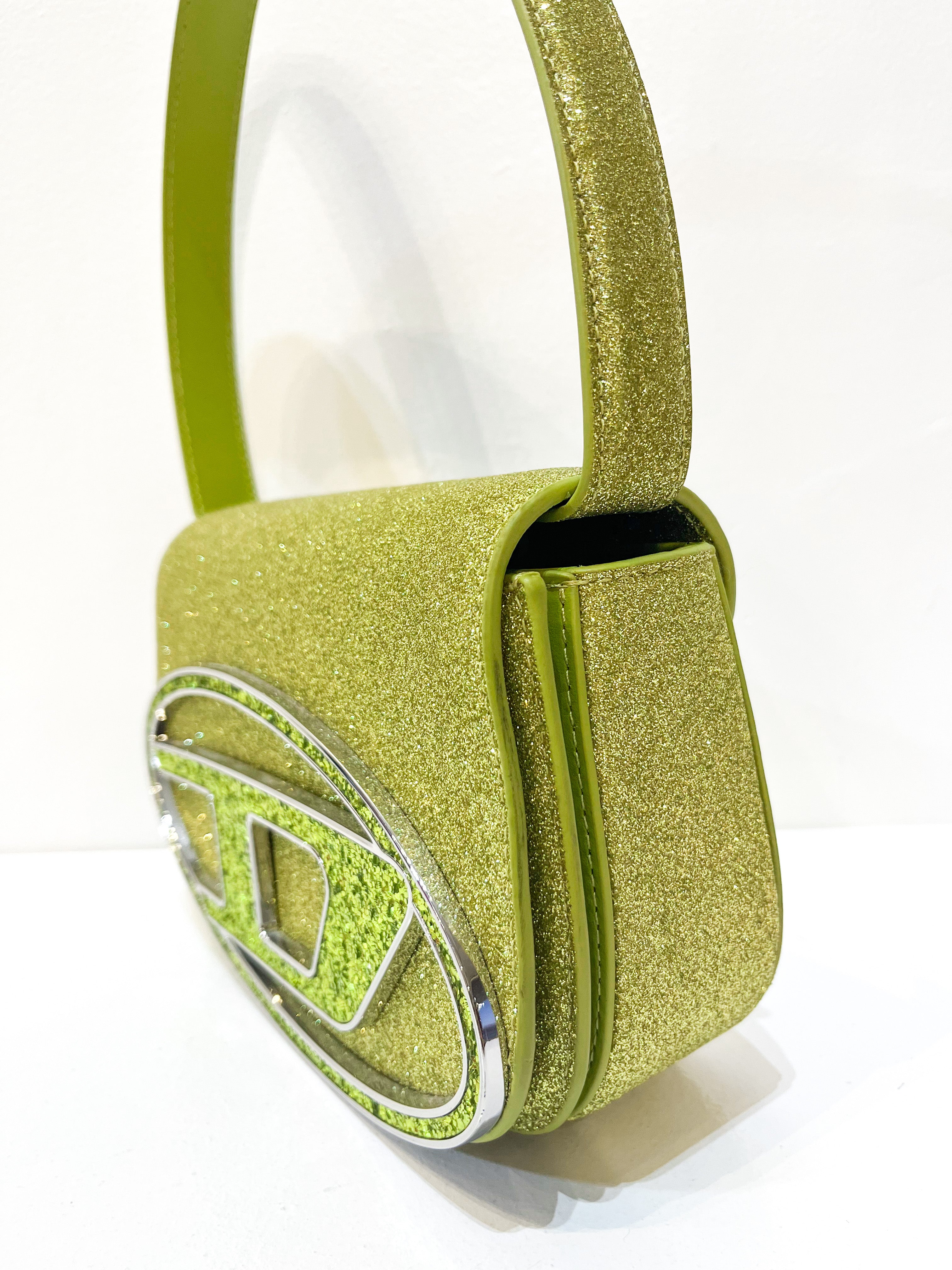 DIESEL 1DR Golden Yellow Green Glitter Shoulder Bag