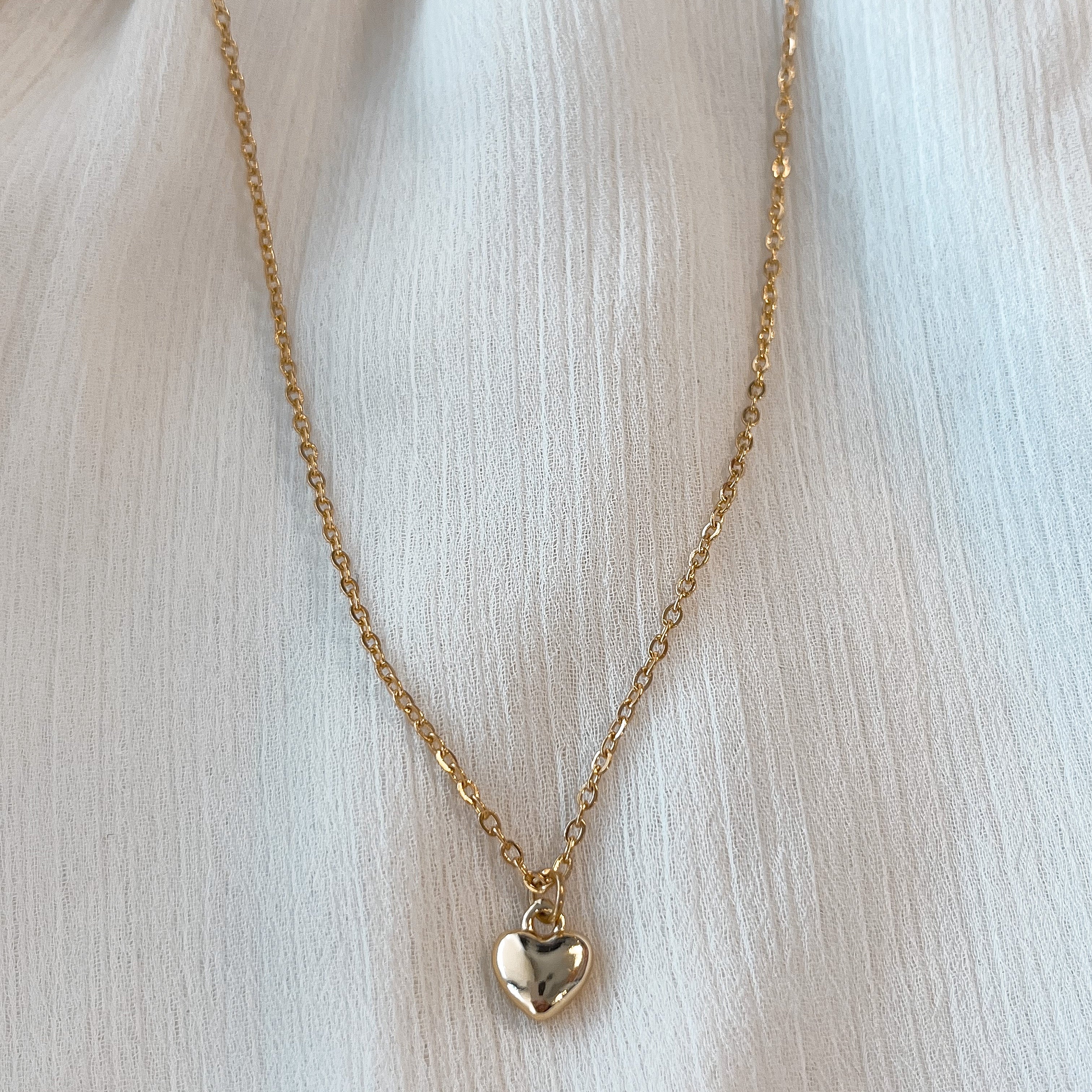 18K Gold Plated Puff Heart Necklace