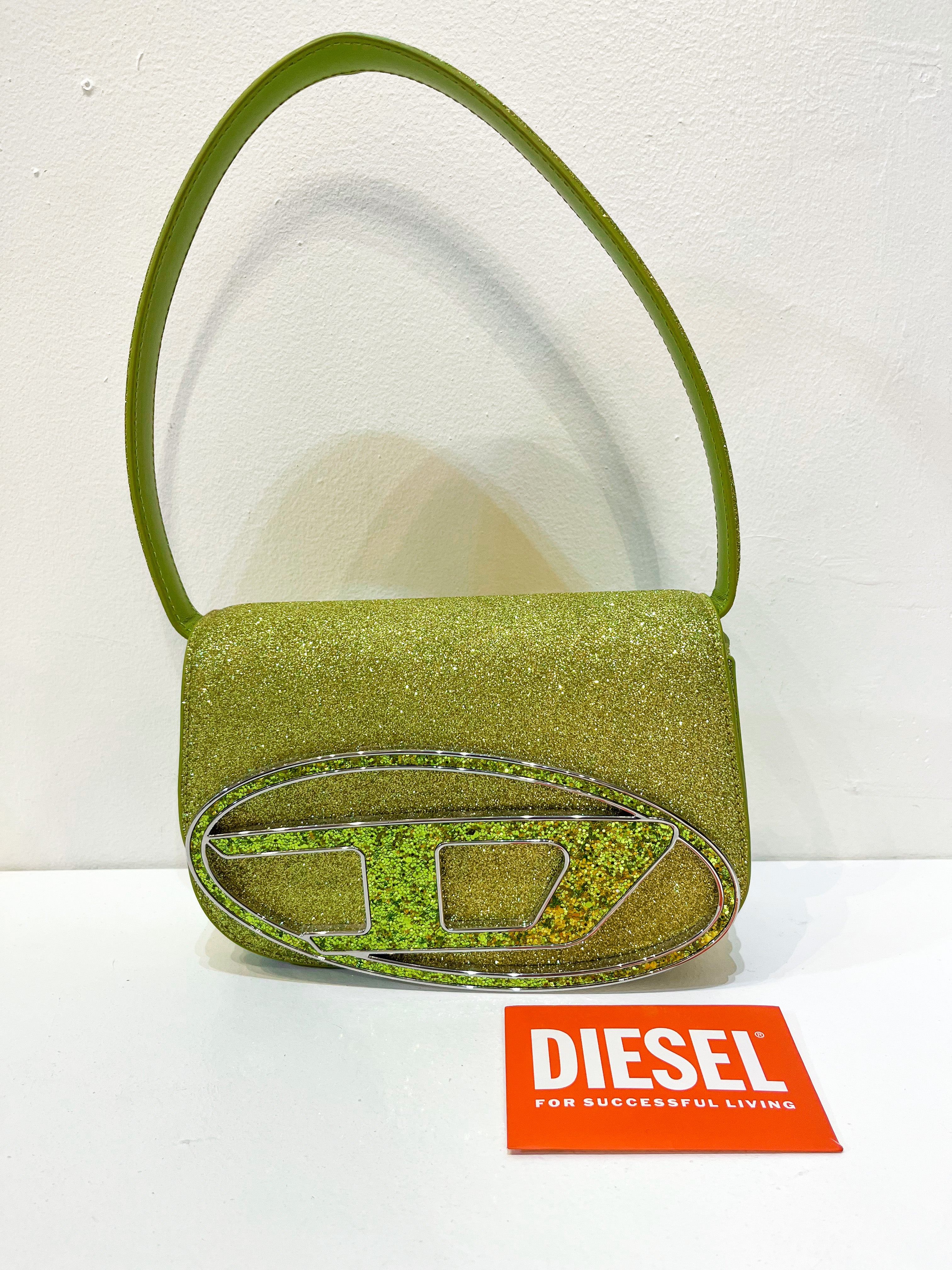 DIESEL 1DR Golden Yellow Green Glitter Shoulder Bag