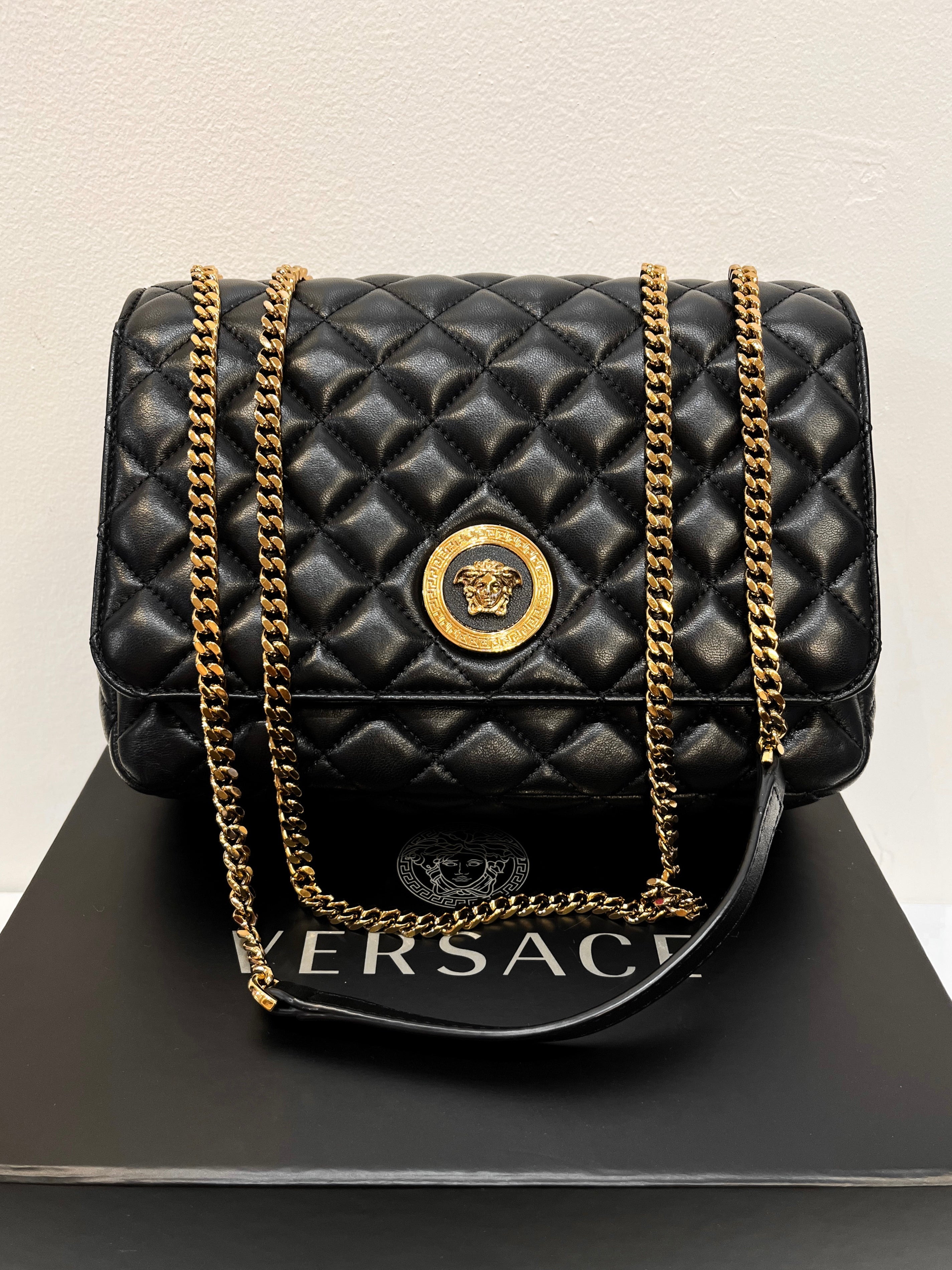 Versace Quilted Leather La Medusa Chain Shoulder Bag