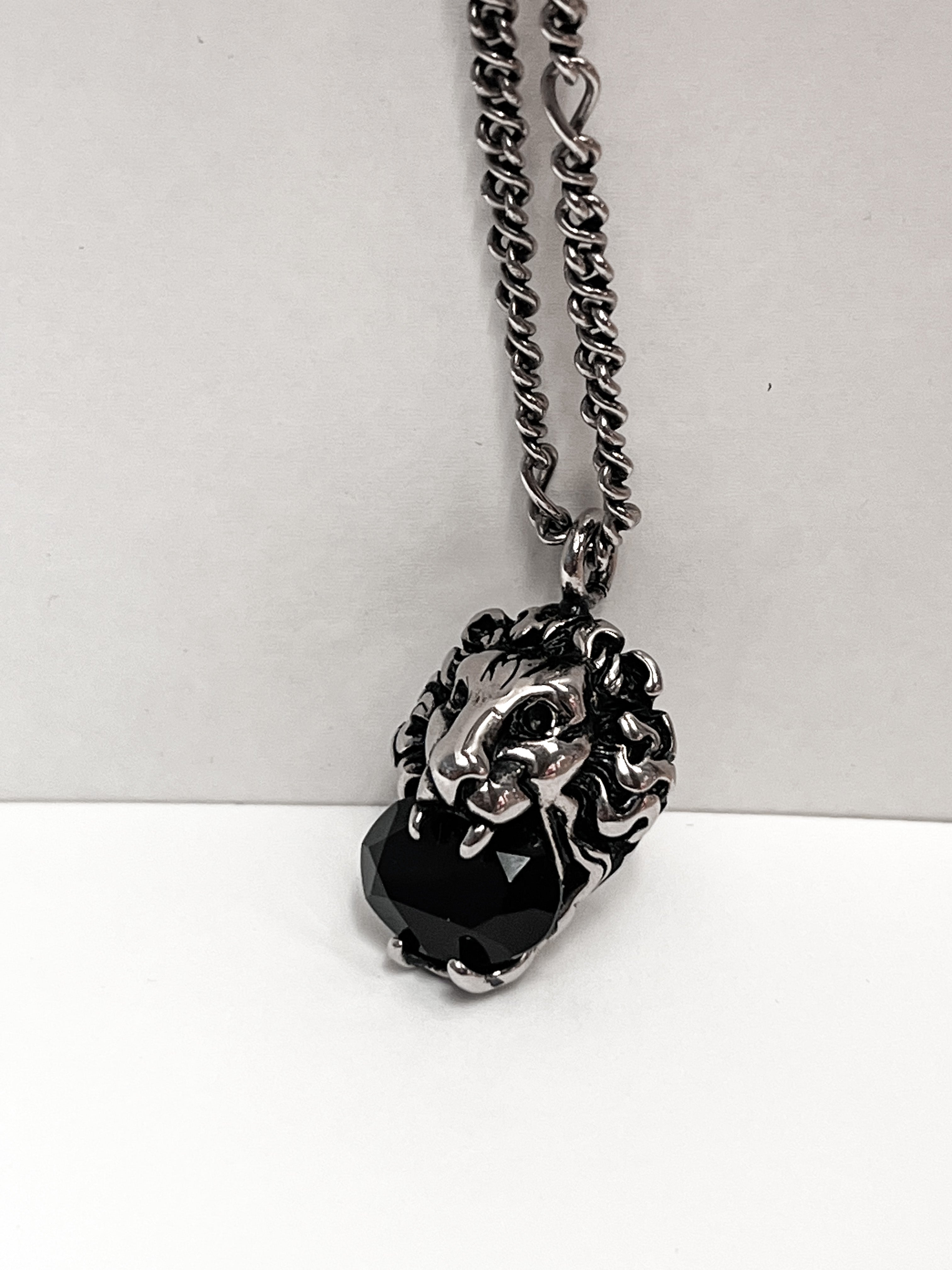 Gucci Lion Head Black Stone Necklace