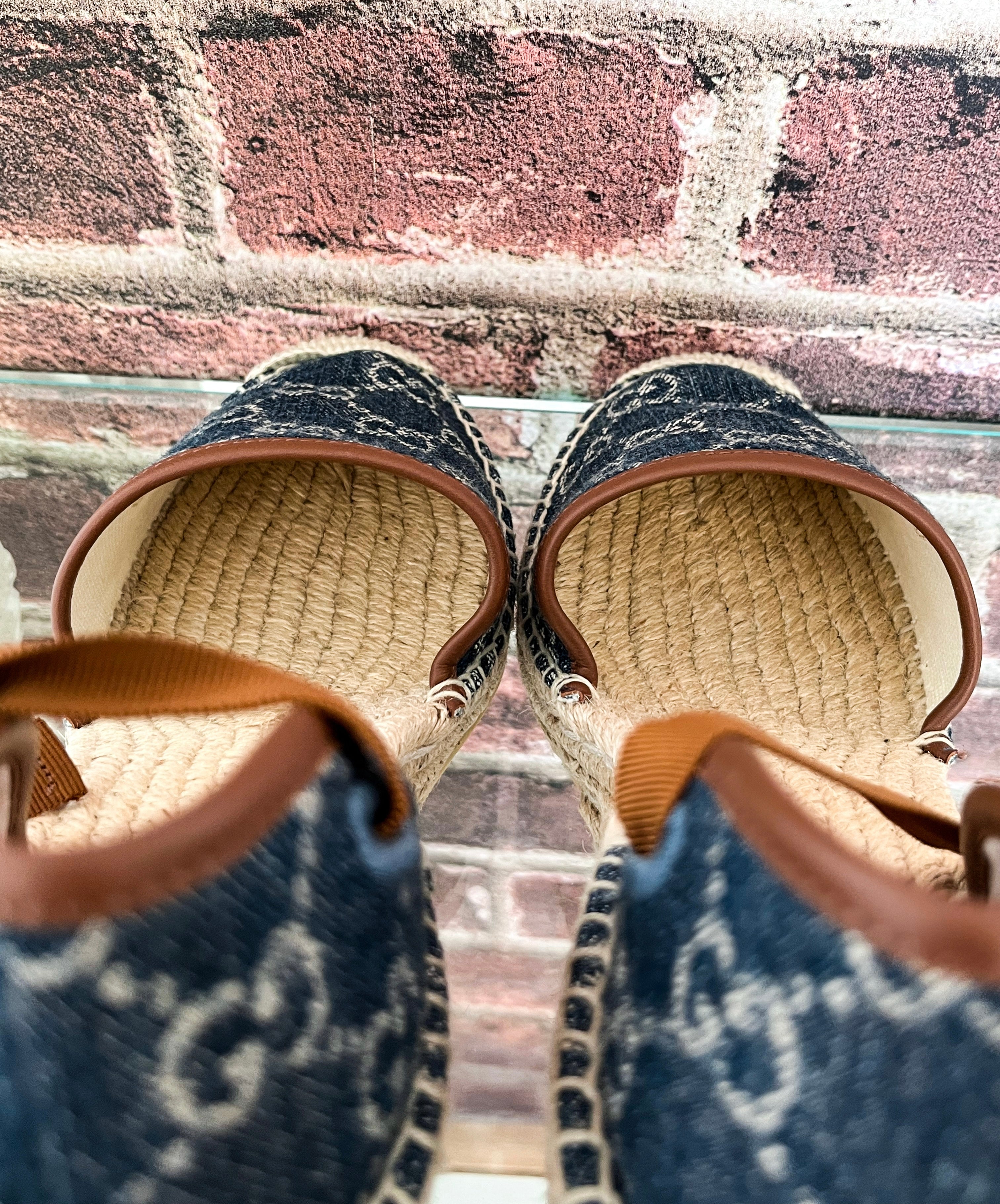 Gucci Pilar GG Ankle Tie Espadrille Wedge
