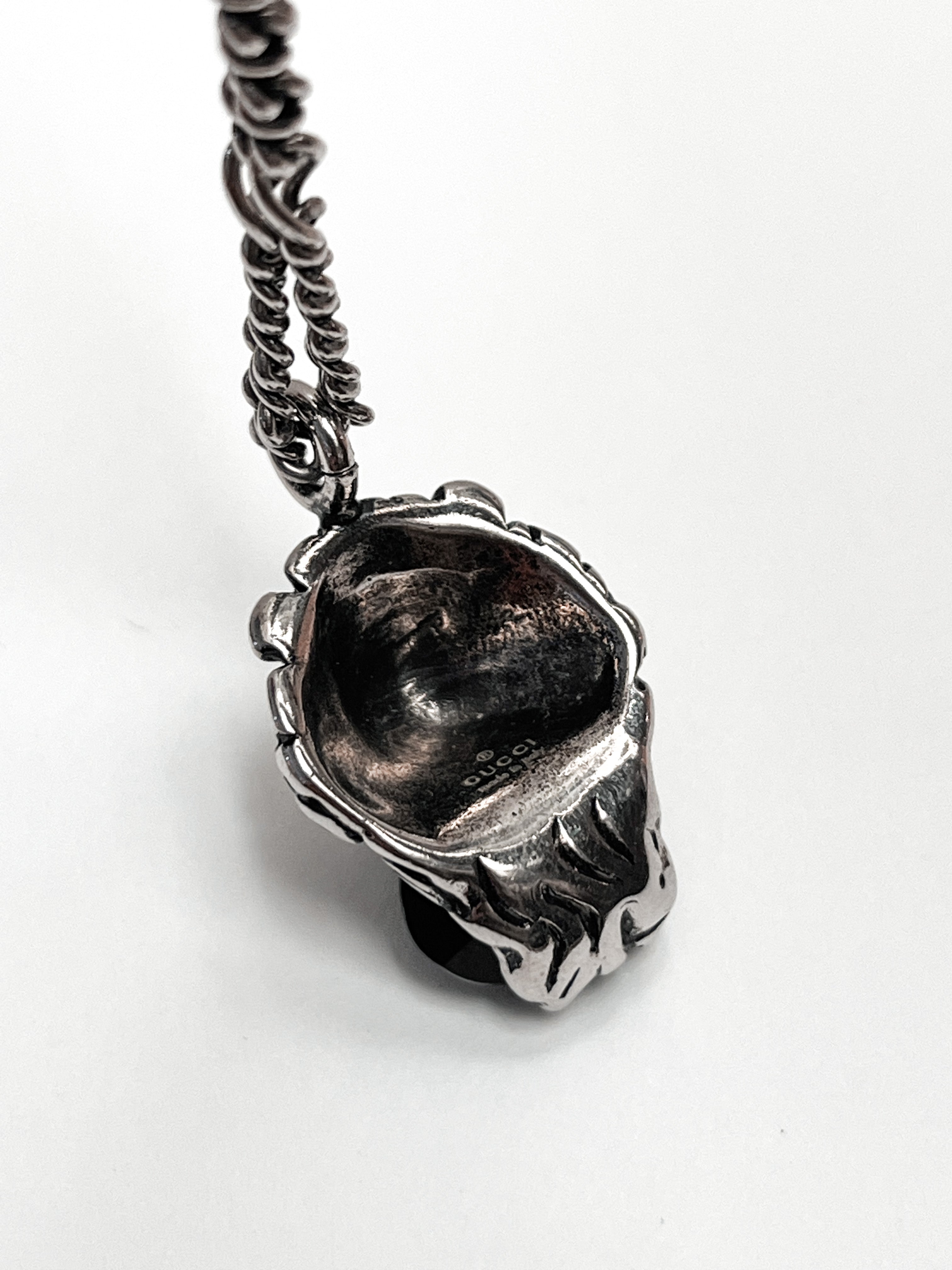 Gucci Lion Head Black Stone Necklace