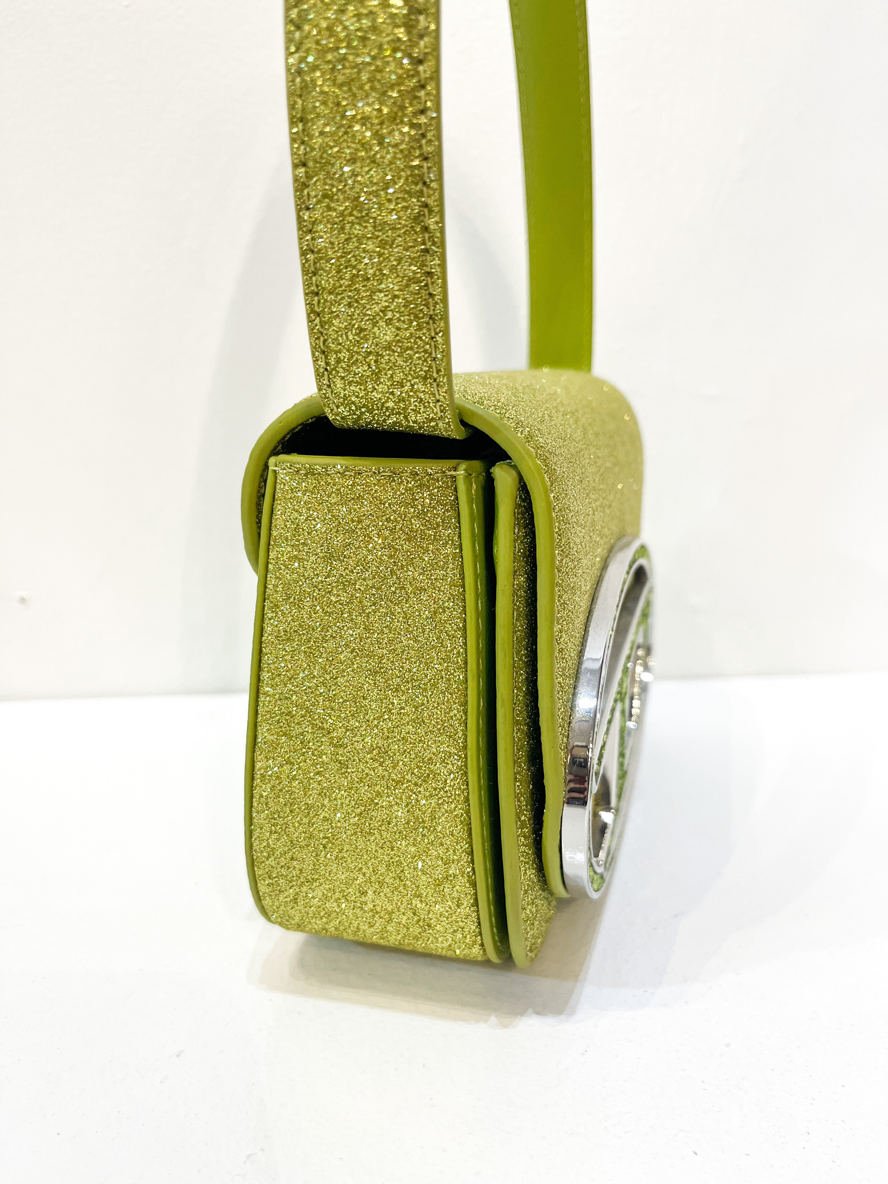 DIESEL 1DR Golden Yellow Green Glitter Shoulder Bag