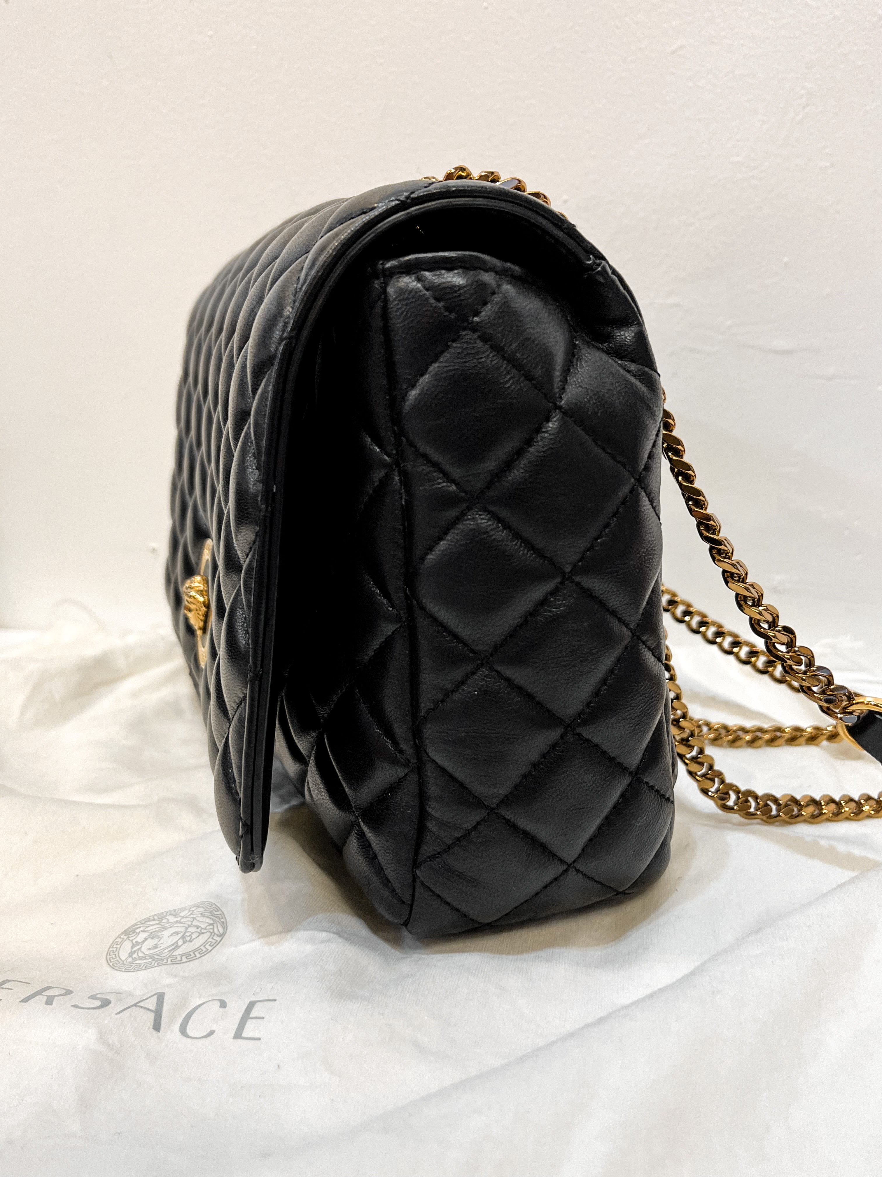 Versace Quilted Leather La Medusa Chain Shoulder Bag