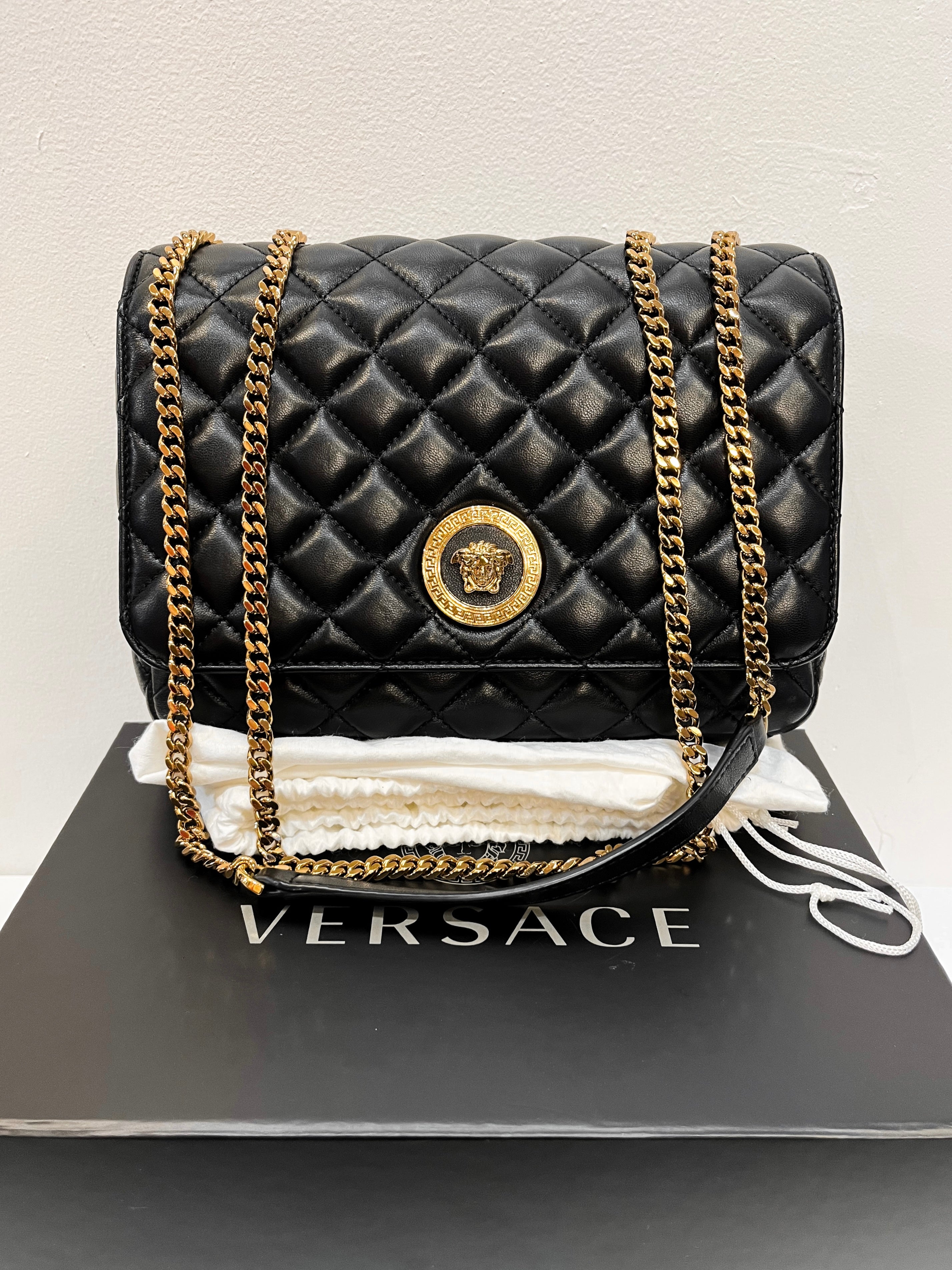 Versace Quilted Leather La Medusa Chain Shoulder Bag