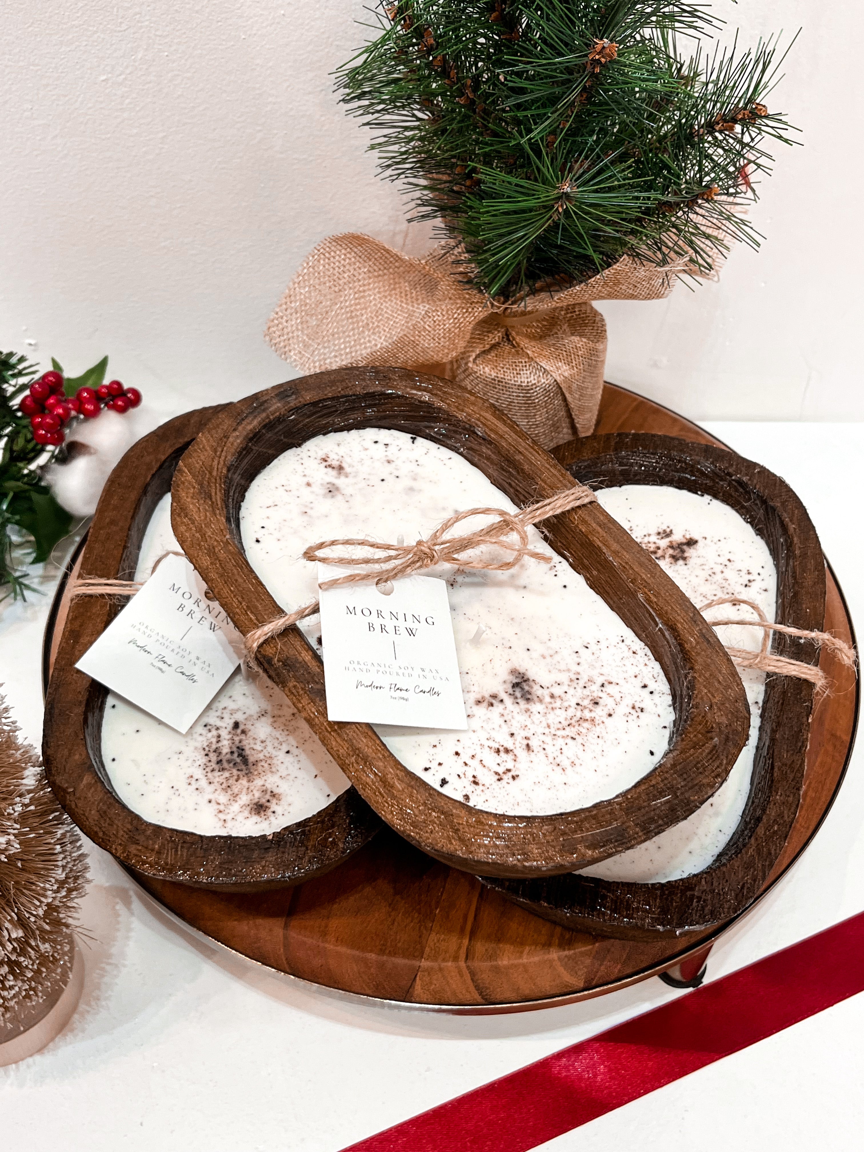 Morning Brew Organic Soy Wax Wooden Bowl Candle