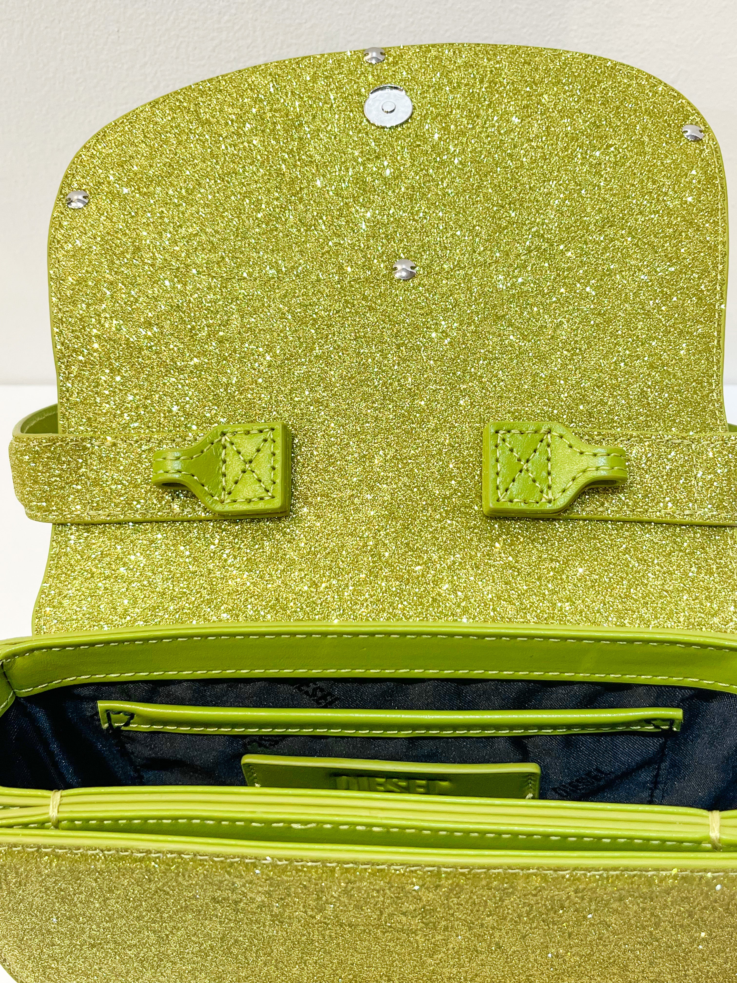 DIESEL 1DR Golden Yellow Green Glitter Shoulder Bag