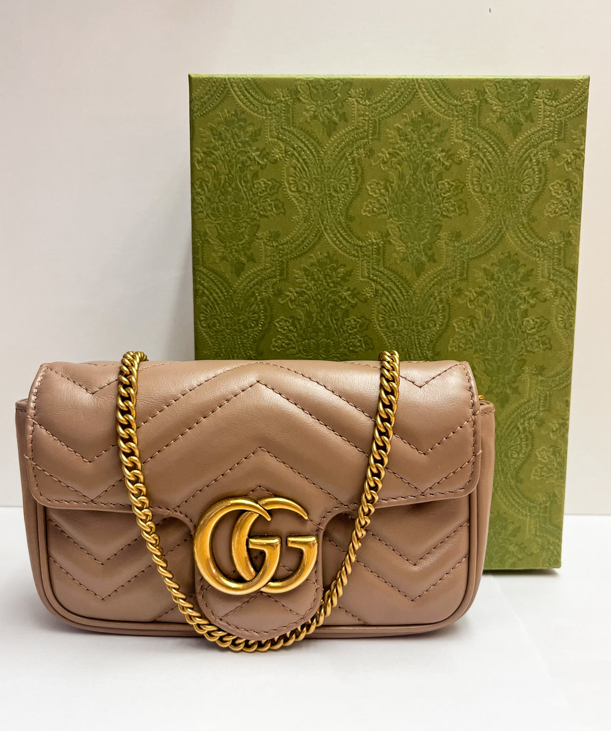 Gucci Calfskin Matelasse Super Mini GG Marmont Bag